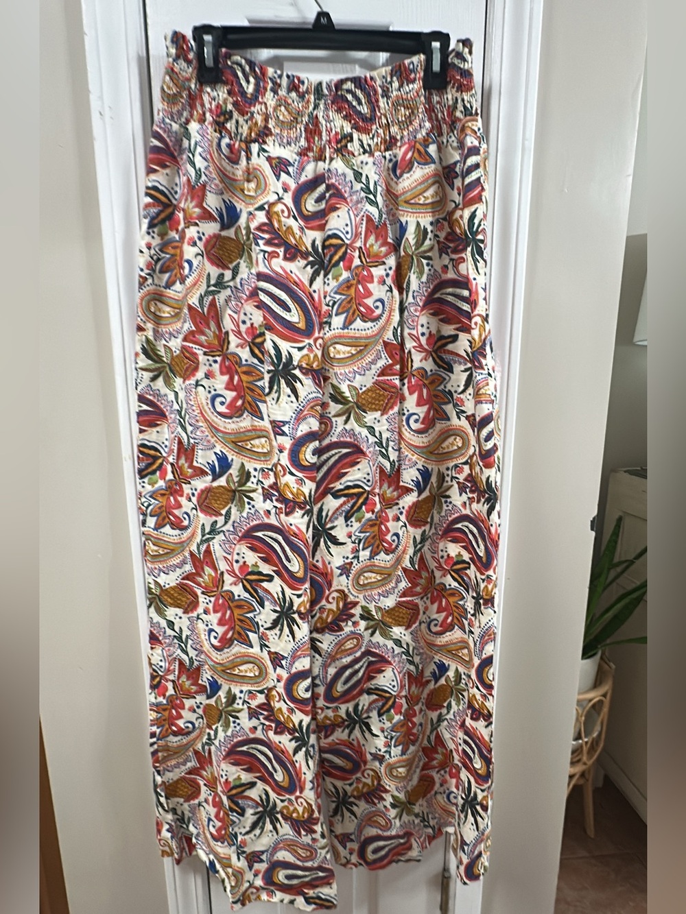 BODEN 100%Linen Pants Wide Legs Shirred Waist Paradise Paisley 28.5 long (mix48 - Picture 2 of 7